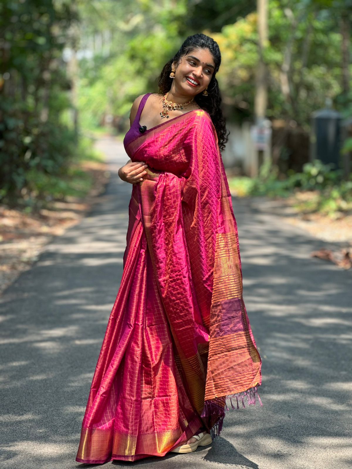 Royal Grid silk - Majenta Pink