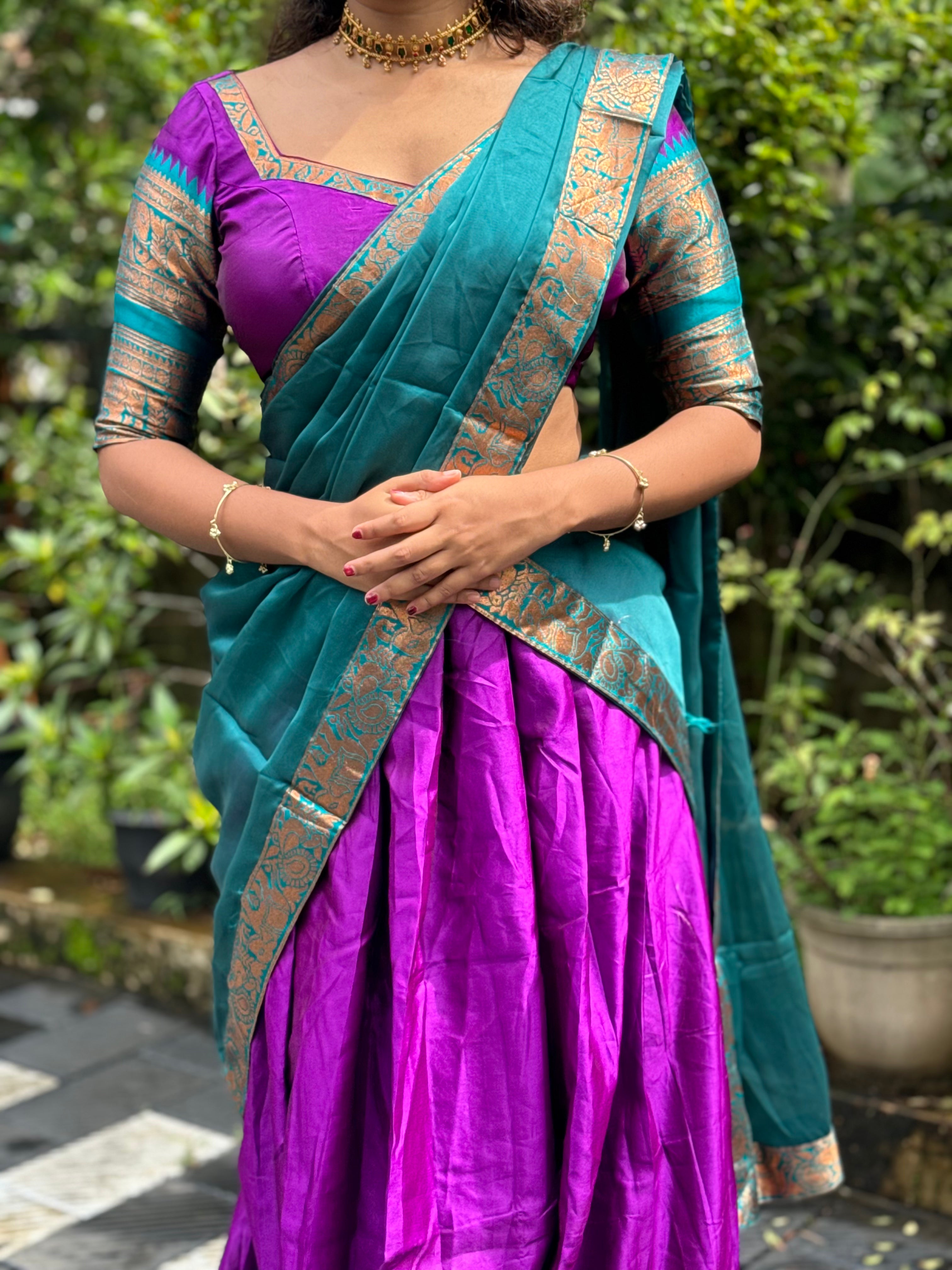 Half Saree Onam Purple