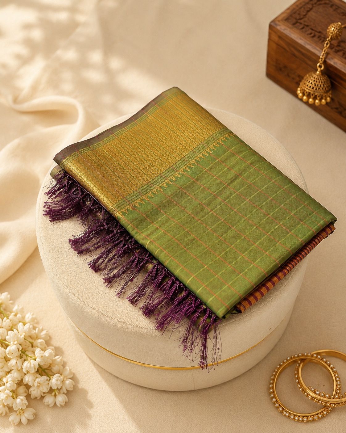 Royal Grid silk - Olive Green