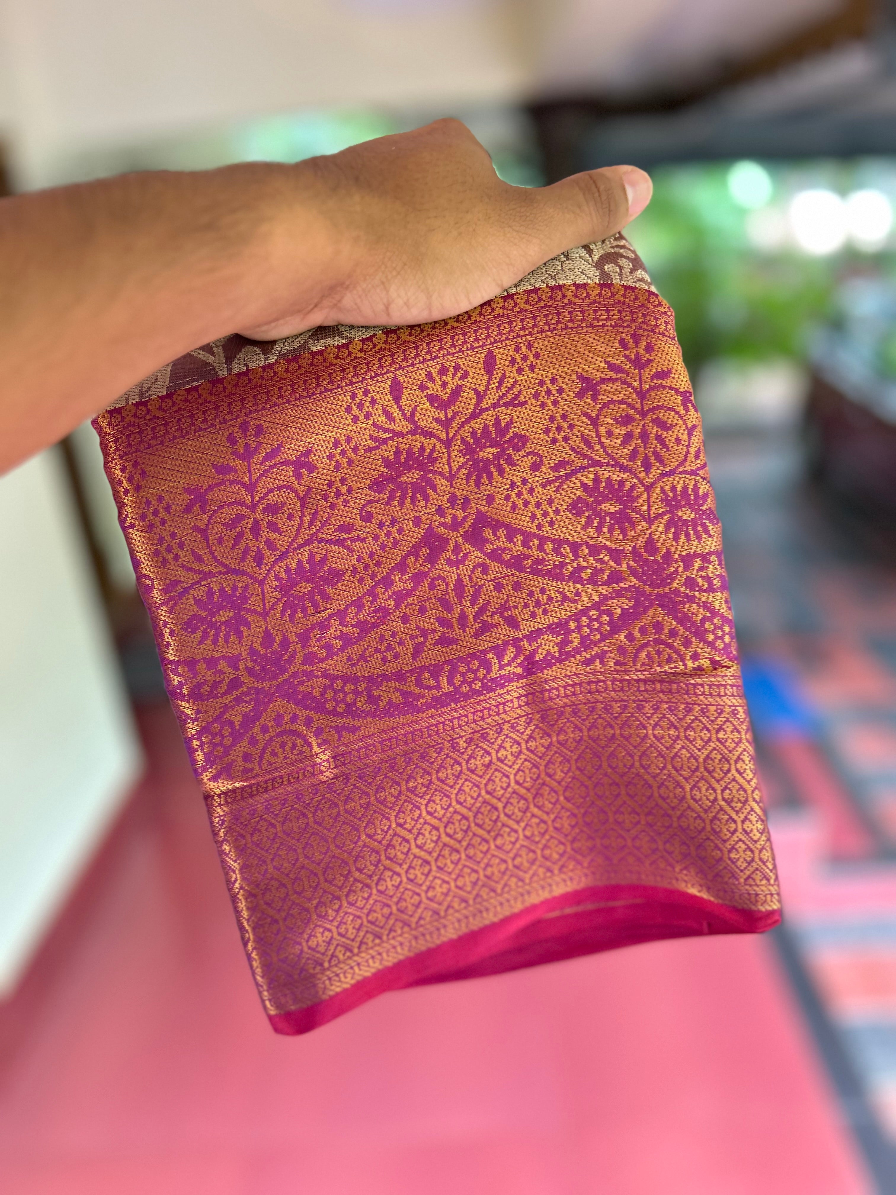 1 Gram Gold Saree - Purple with Red