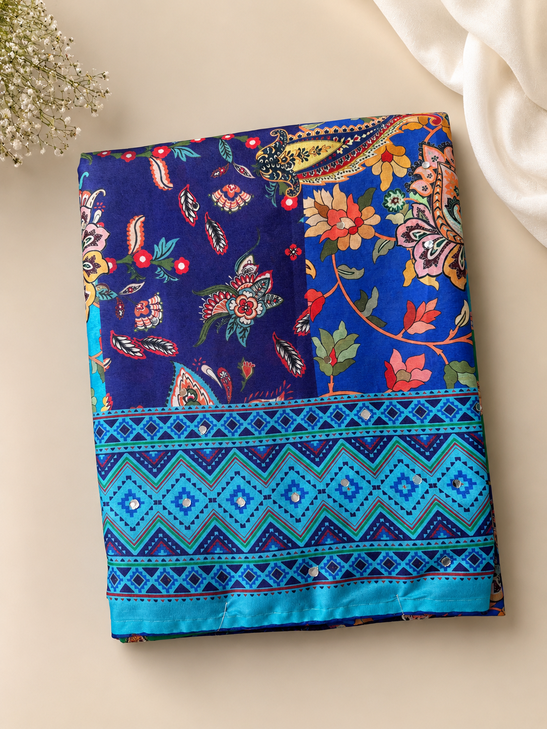 Multi Color Mirror Work Saree