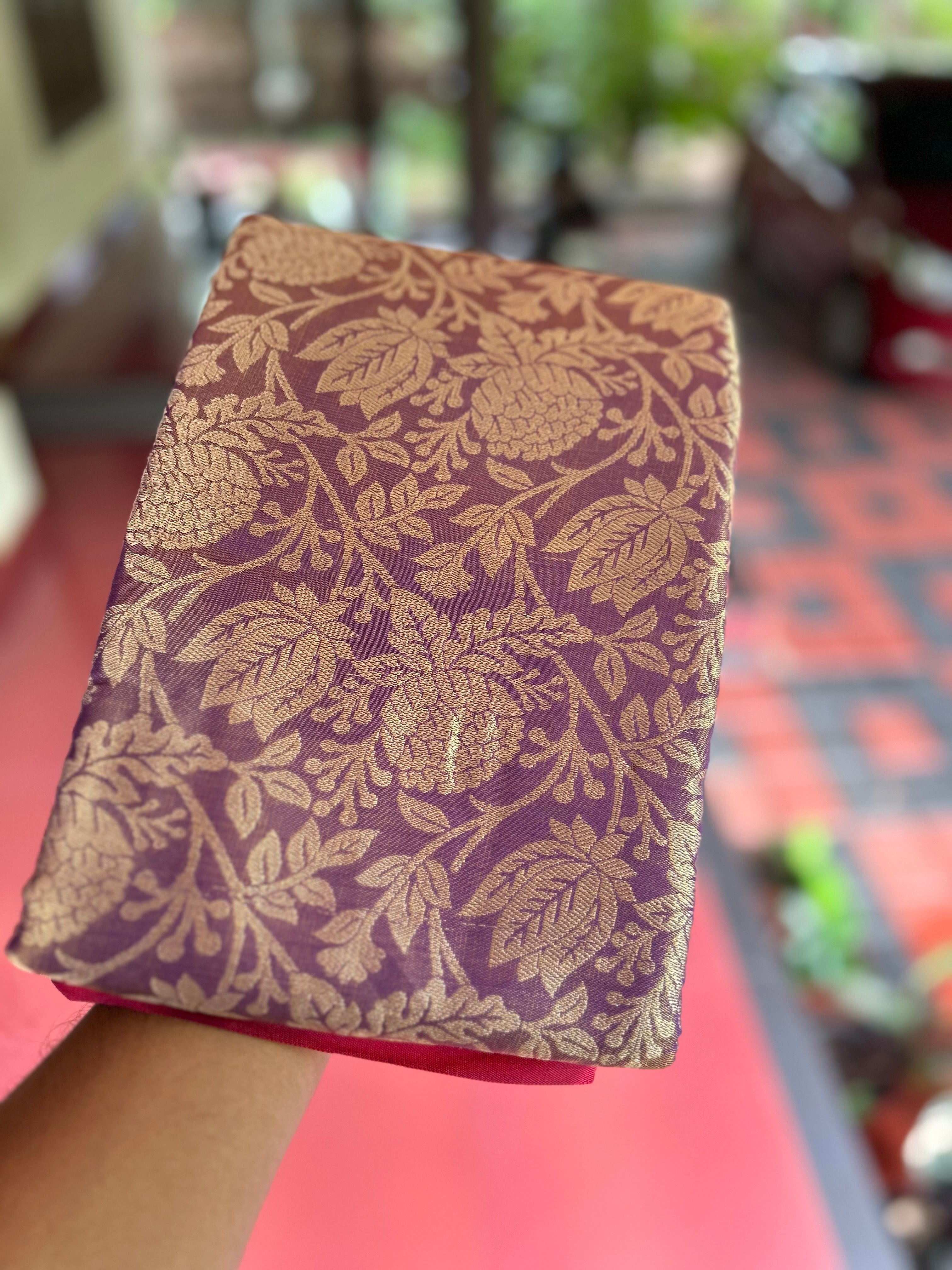 1 Gram Gold Saree - Purple with Red