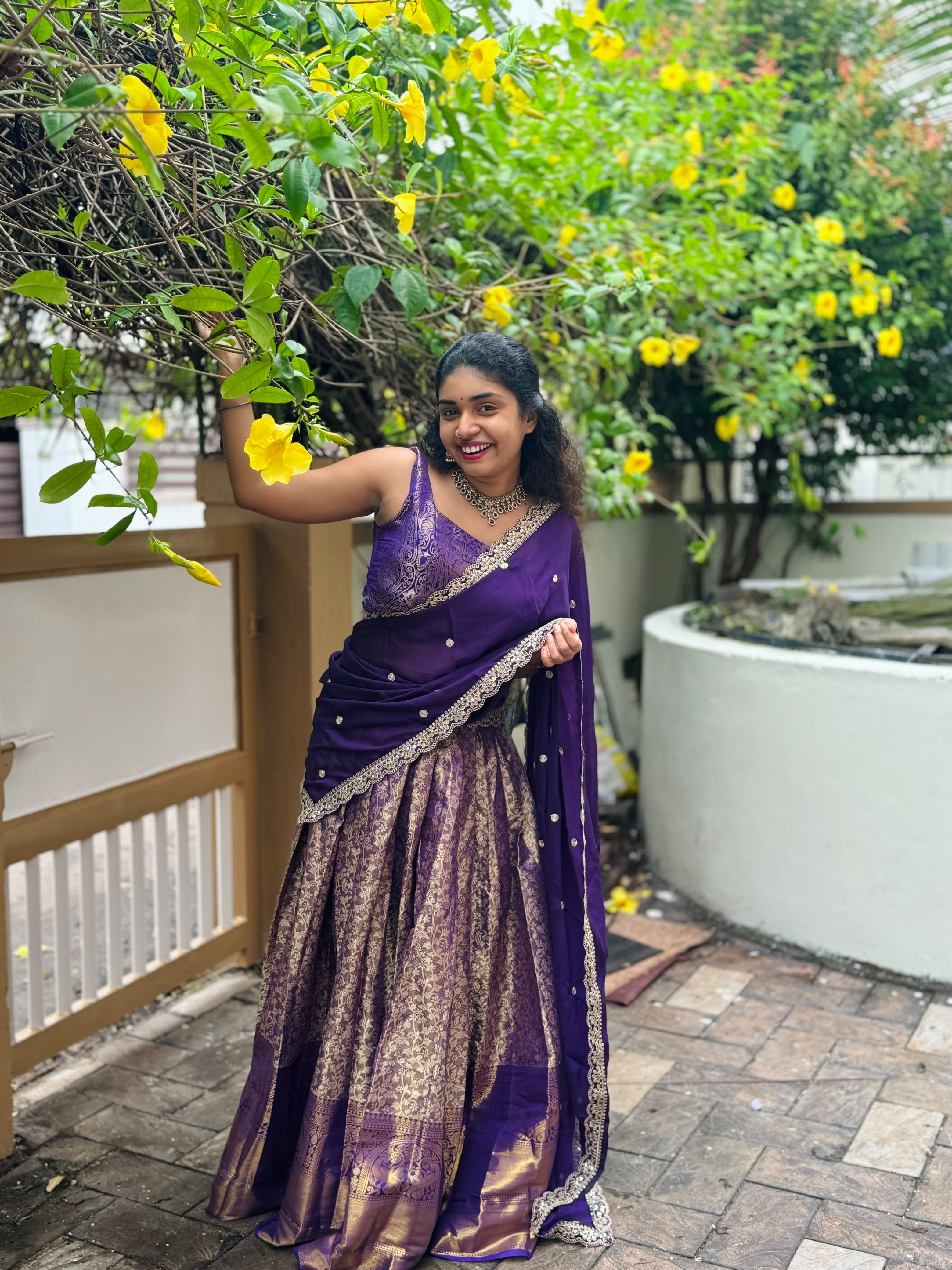20 Gram Half Saree Blue - Pattern may vary slightly.