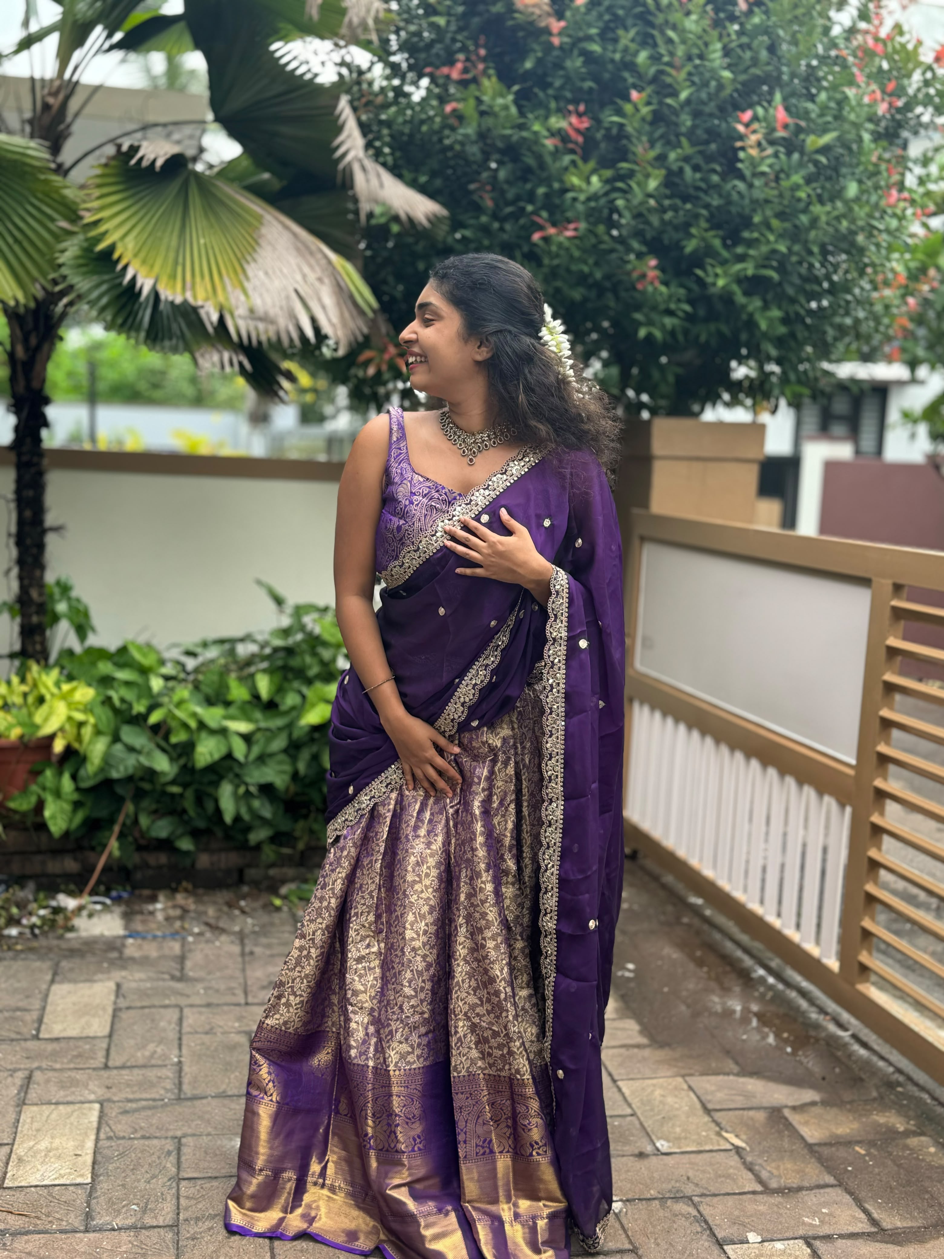 20 Gram Half Saree Blue - Pattern may vary slightly.