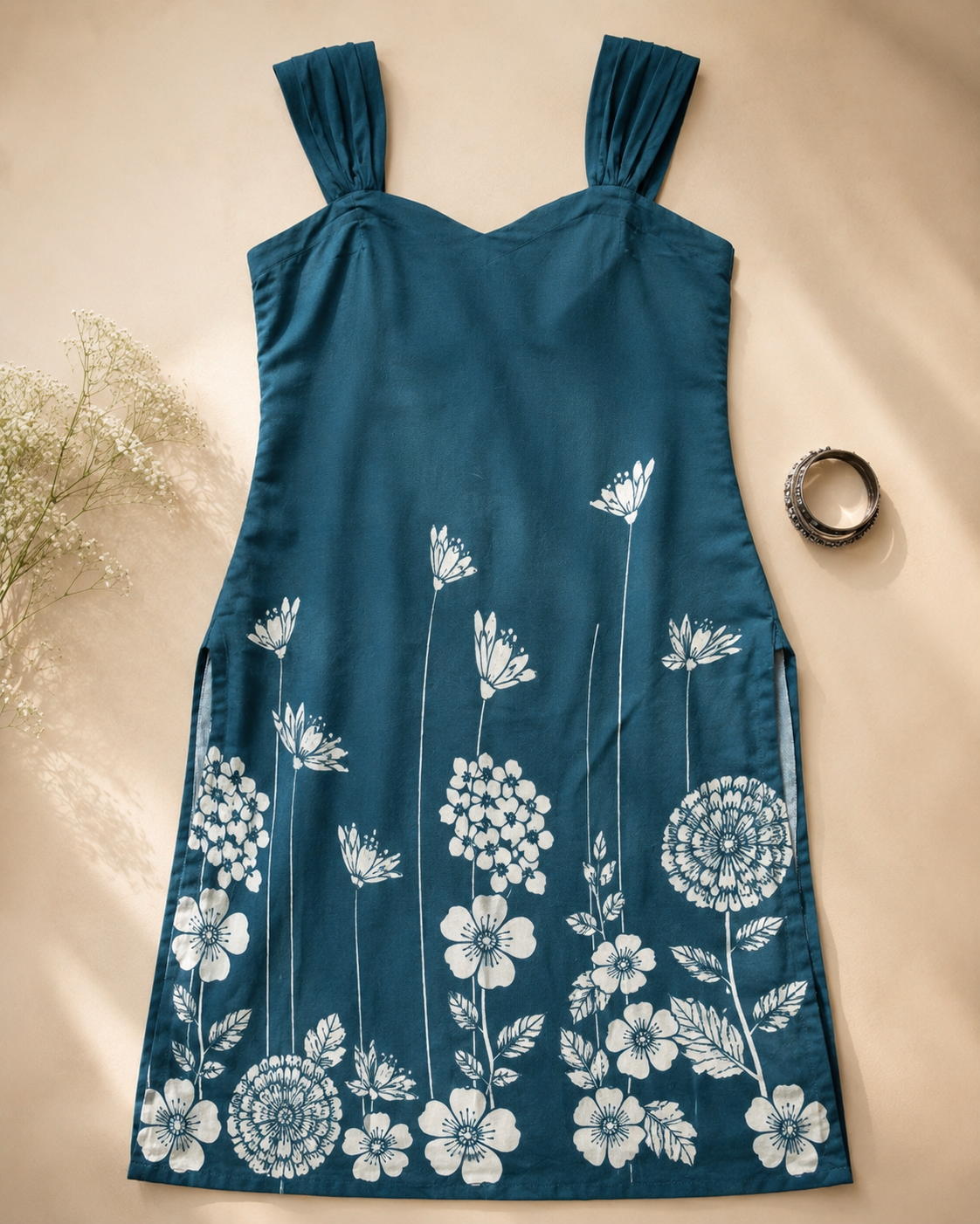 Knee length Kurti - Bluish Green