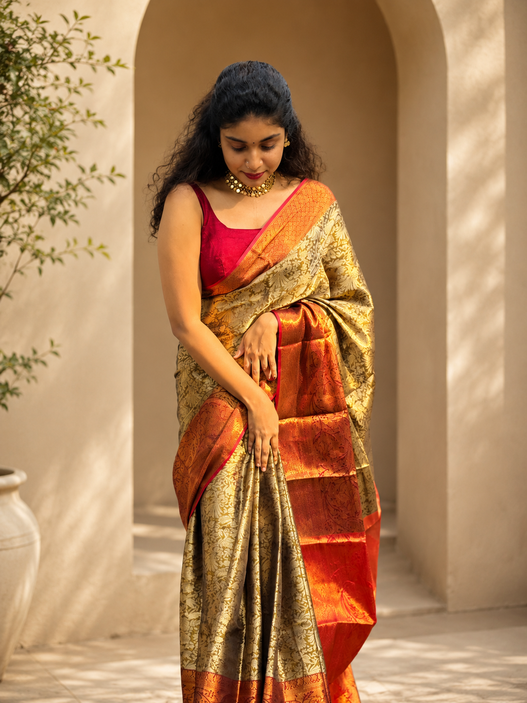 1 Gram Gold Saree - Mehndi Green