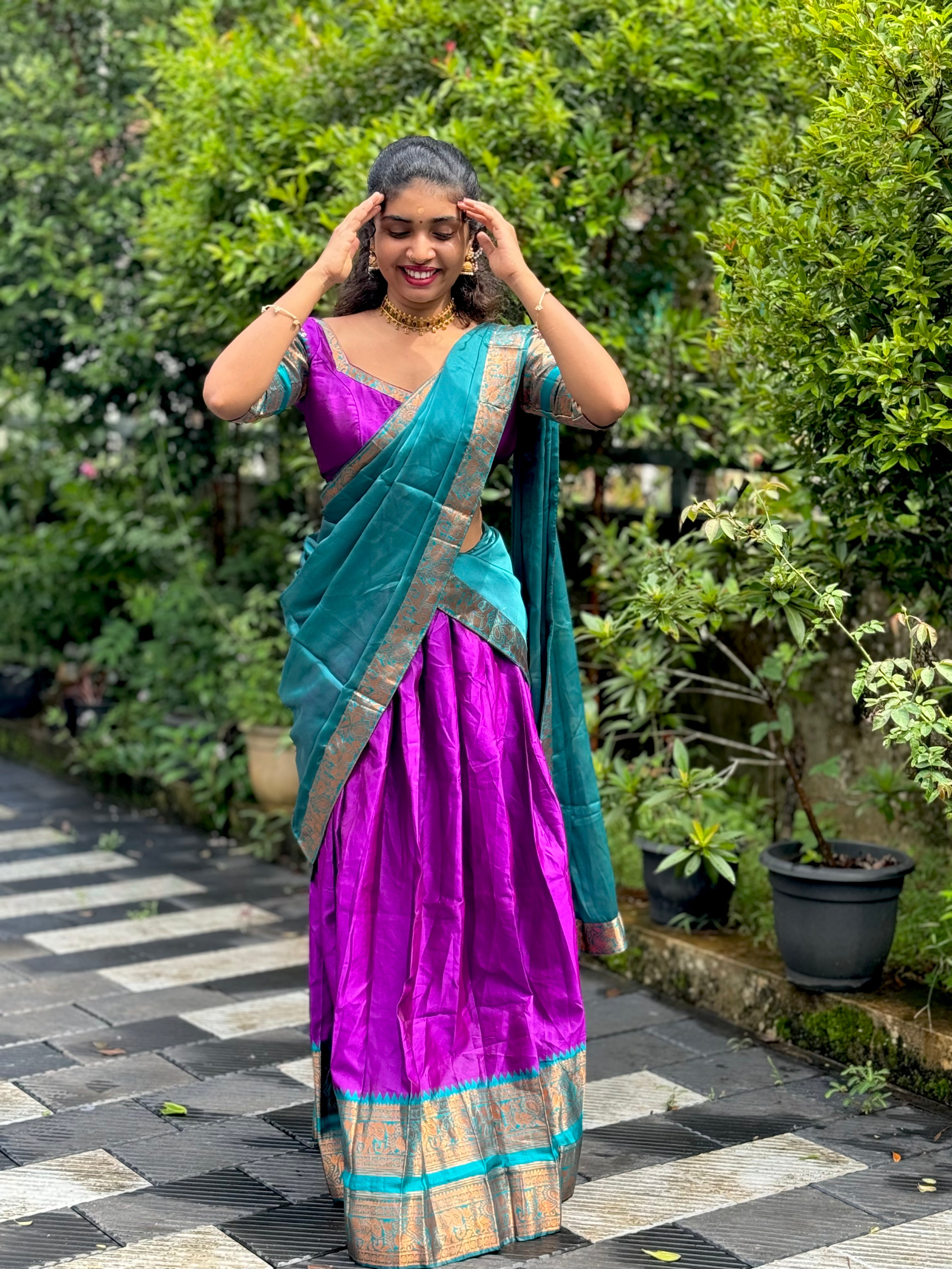 Half Saree Onam Purple
