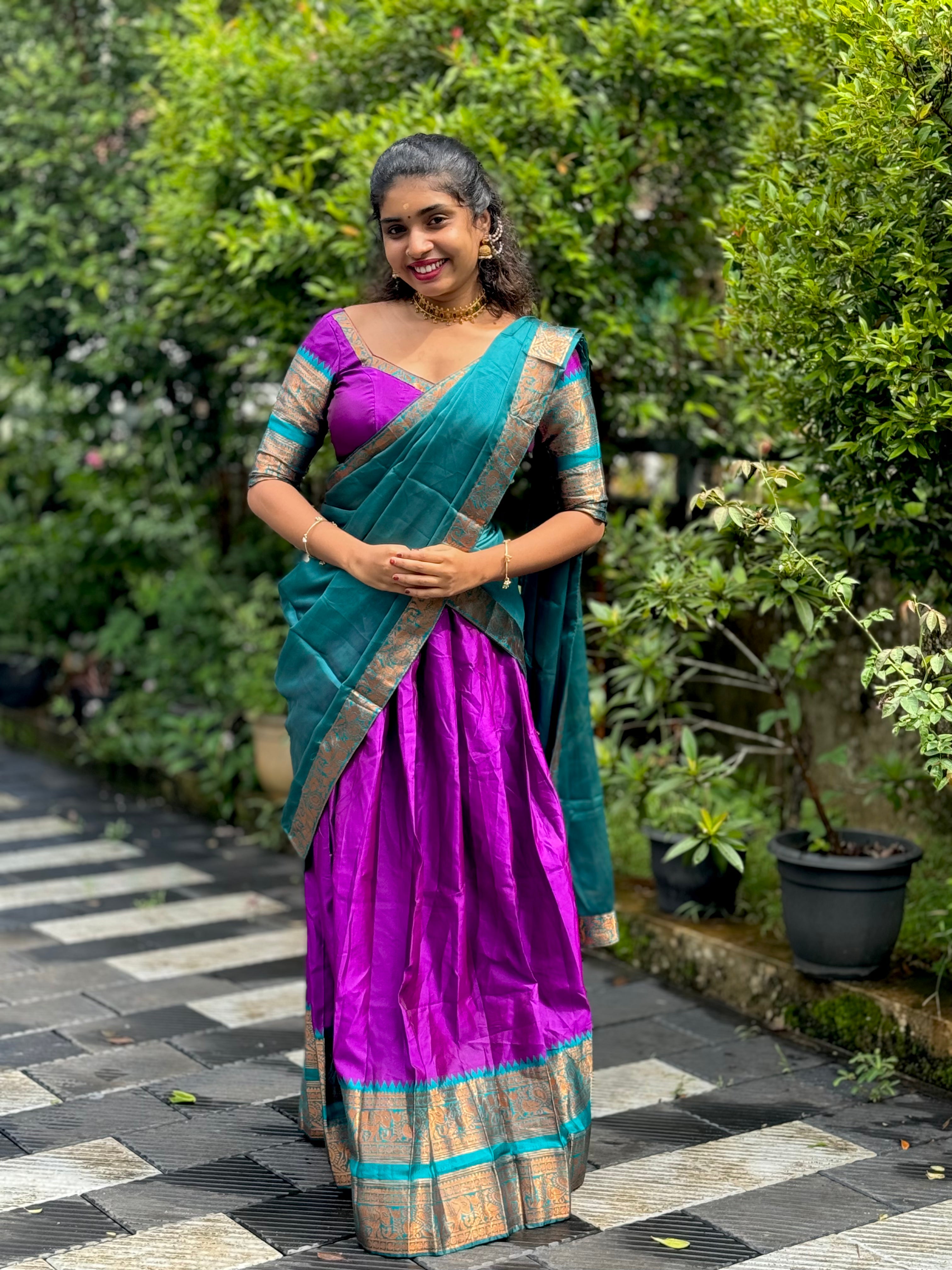 Half Saree Onam Purple