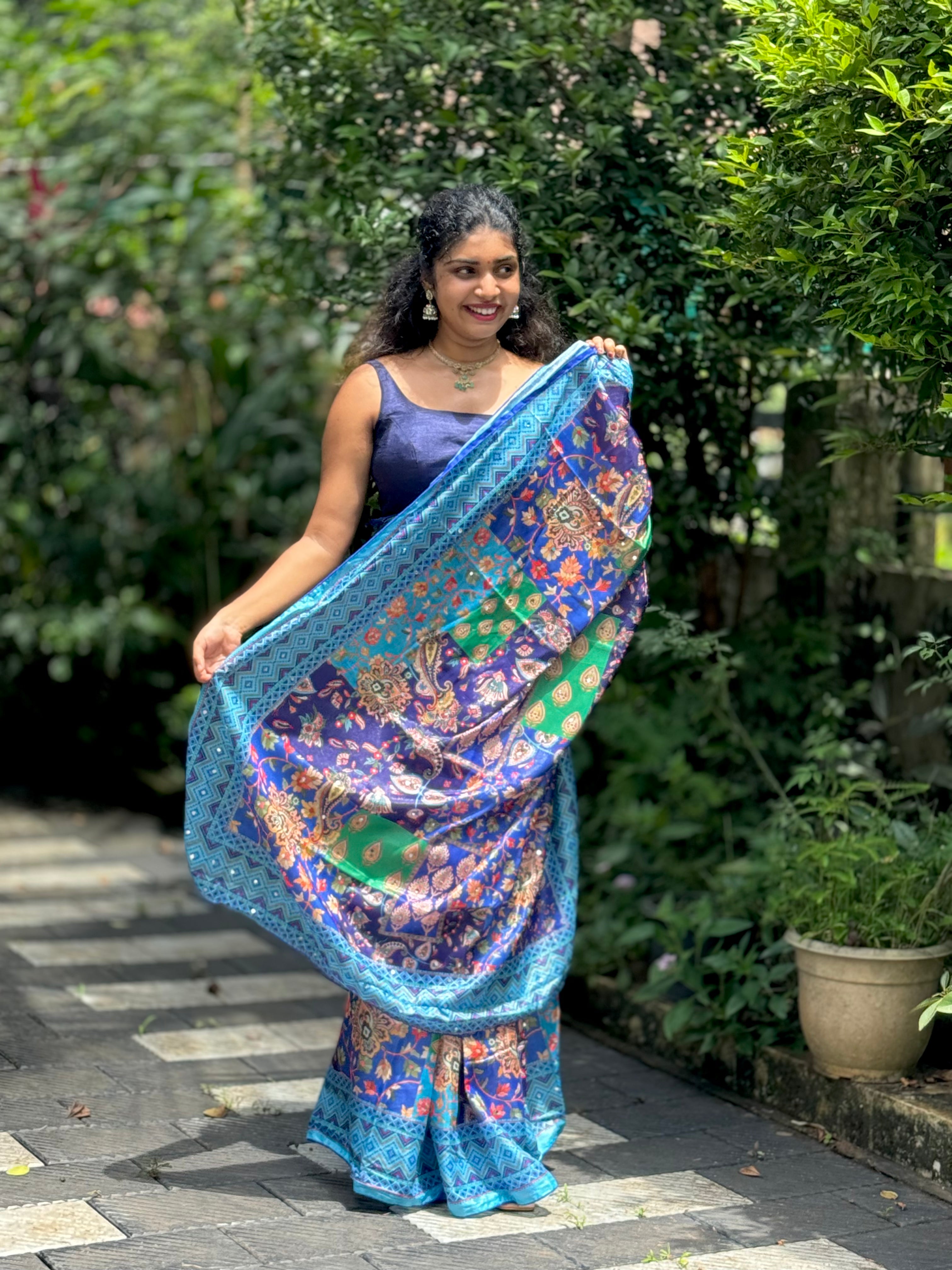 Multi Color Mirror Work Saree